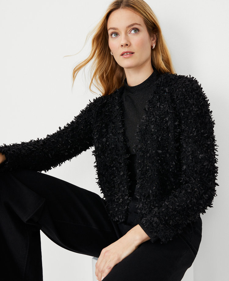 Petite Feathery V-Neck Sweater Jacket