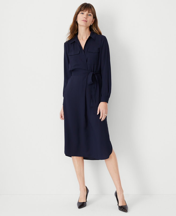 Ann Taylor Petite Belted Pocket Shirtdress In Night Sky