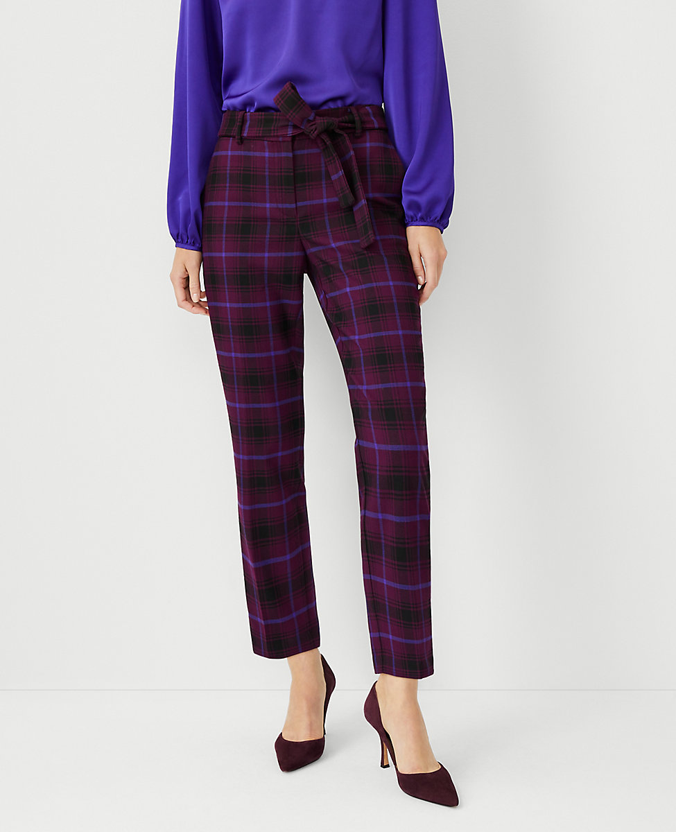 The Petite Tie Waist Ankle Pant in Plaid