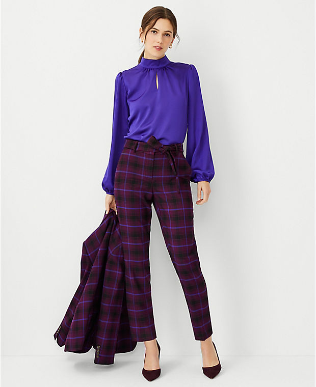 The Petite Tie Waist Ankle Pant in Plaid