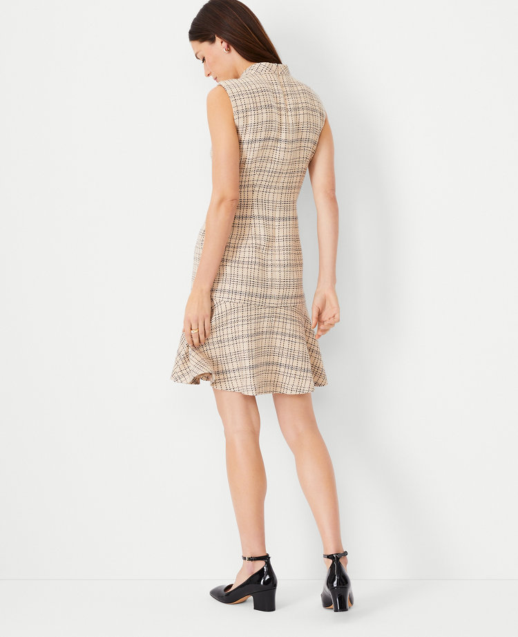 Petite Tweed Mock Neck Flounce Dress