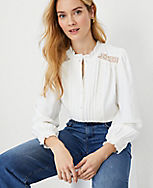 Lace Pintucked Ruffle Neck Shirt carousel Product Image 1