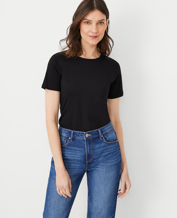 Spanx Pima Cotton Crew Neck Tee Very Black – The Blue Collection