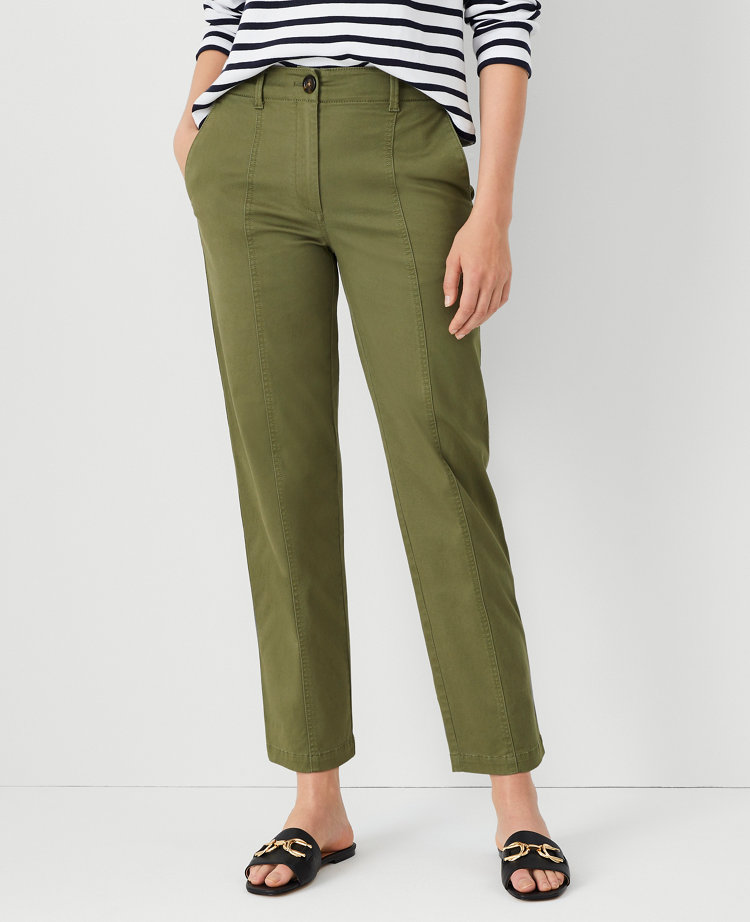 Shop Ann Taylor Seamed Straight Ankle Pant In Green Kalamata