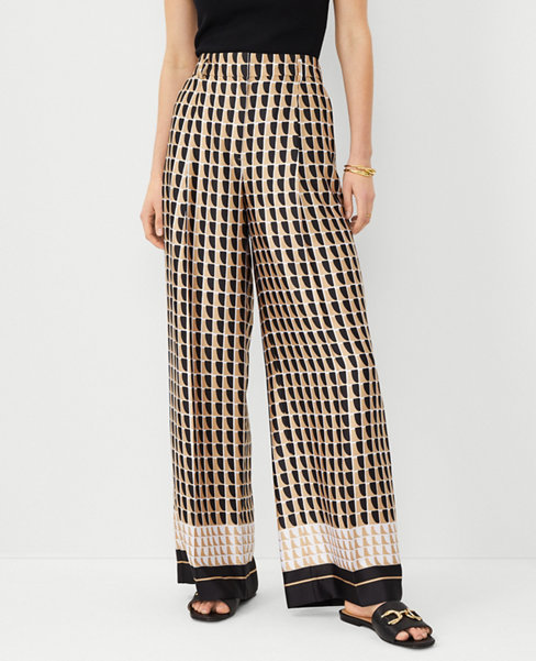 The Pleated Wide Leg Pant in Geo Satin