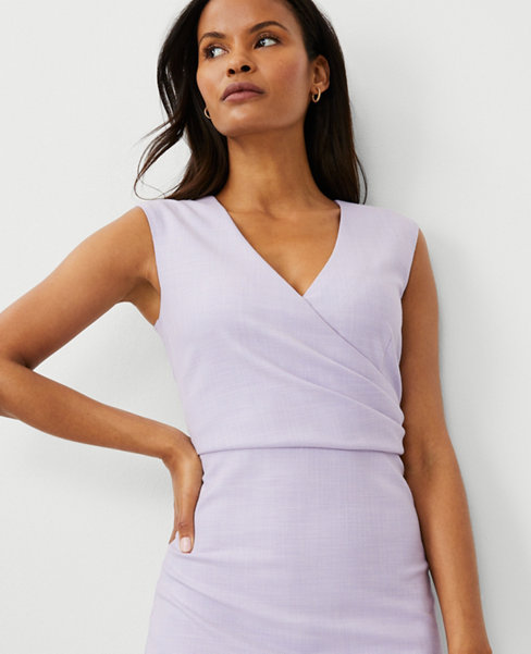 The Side Tuck Wrap Sheath Dress in Textured Stretch