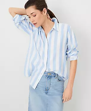 AT Weekend Striped Linen Blend Relaxed Shirt carousel Product Image 2