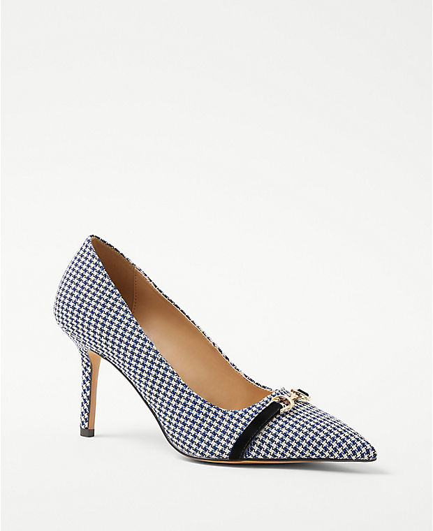Houndstooth Buckle Pointy Toe Pumps