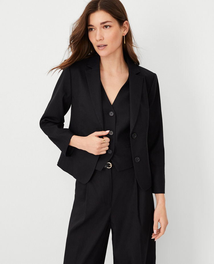 Ann Taylor The Shorter Two Button Blazer Linen Twill Black Women's