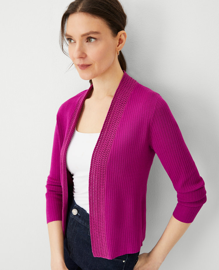 Crochet Trim Mixed Open Cardigan