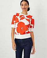 Petite Floral Puff Sleeve Sweater Tee carousel Product Image 1