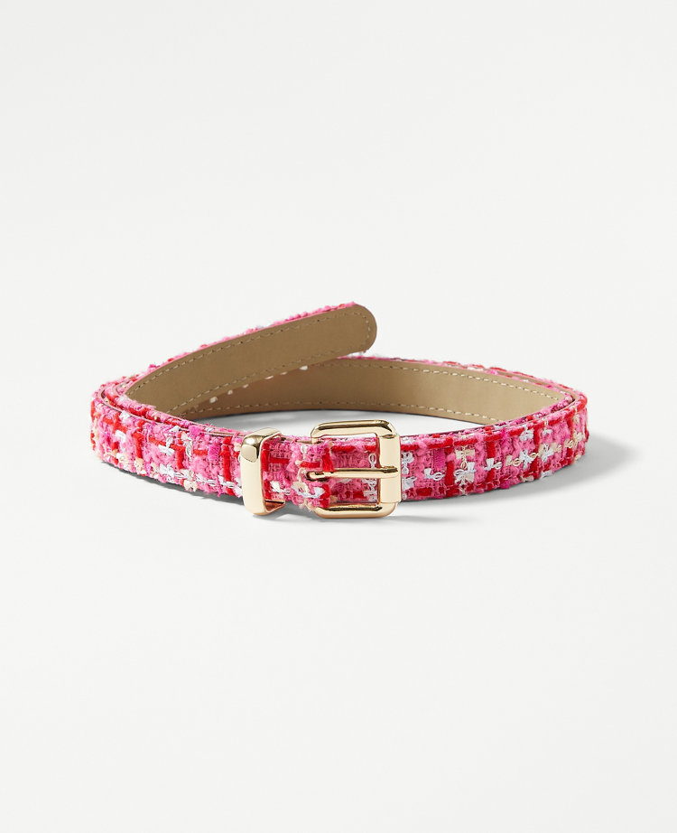 Tweed Curved Buckle Skinny Belt - Hot Pink Poppy