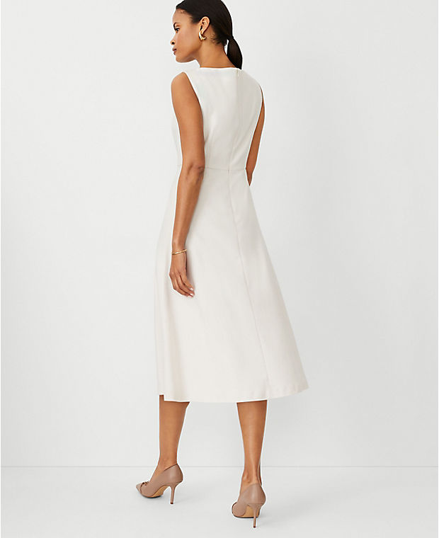 The Boatneck Full Midi Dress in Textured Stretch