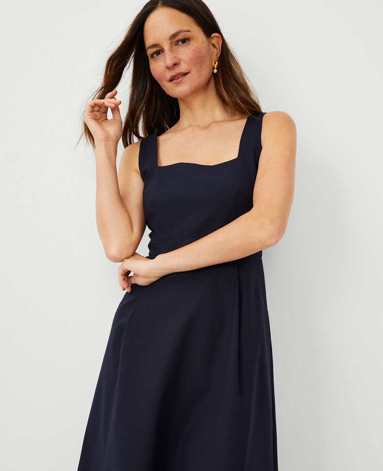 The Petite Square Neck Midi Dress in Stretch Cotton