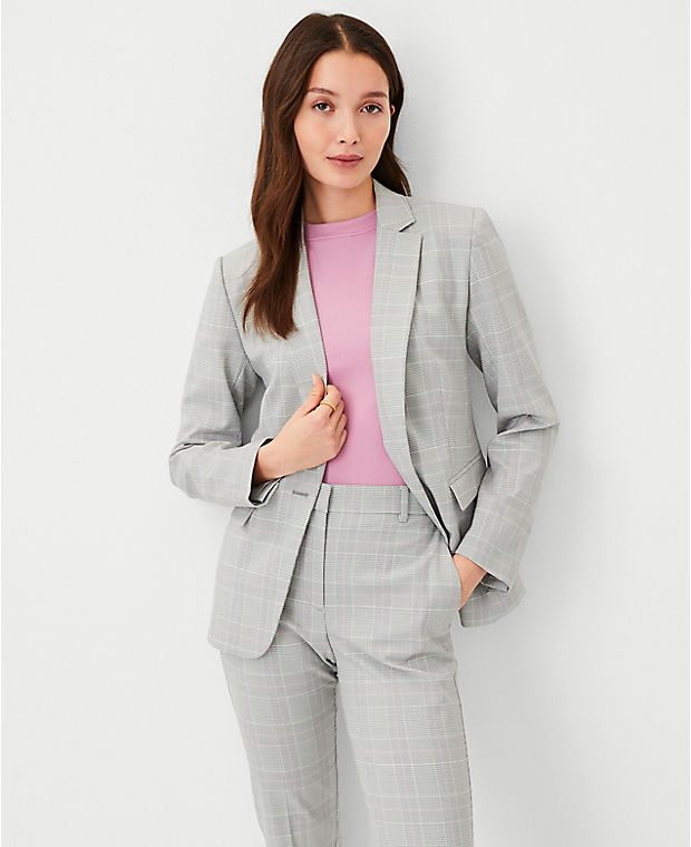 The Notched One Button Blazer in Plaid