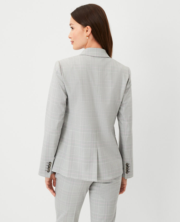 The Notched One Button Blazer in Plaid