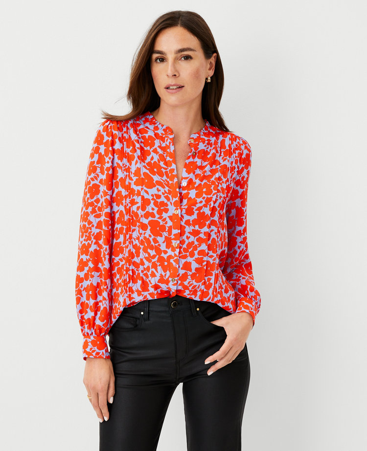 Petite Floral Mixed Media Pintucked Top