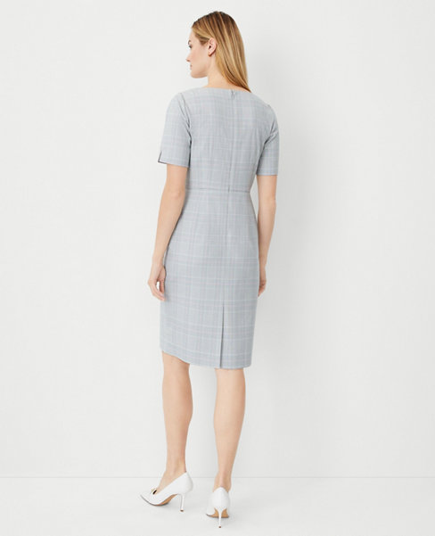 The Petite Elbow Sleeve Square Neck Dress in Plaid