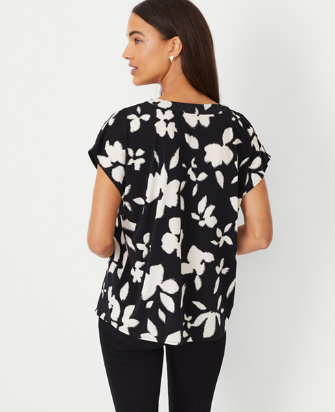 Floral Mixed Media Pleat Front Top