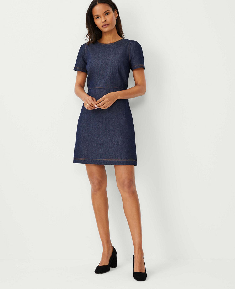 Ann Taylor Puff Sleeve Flare Dress Pure Indigo Women's