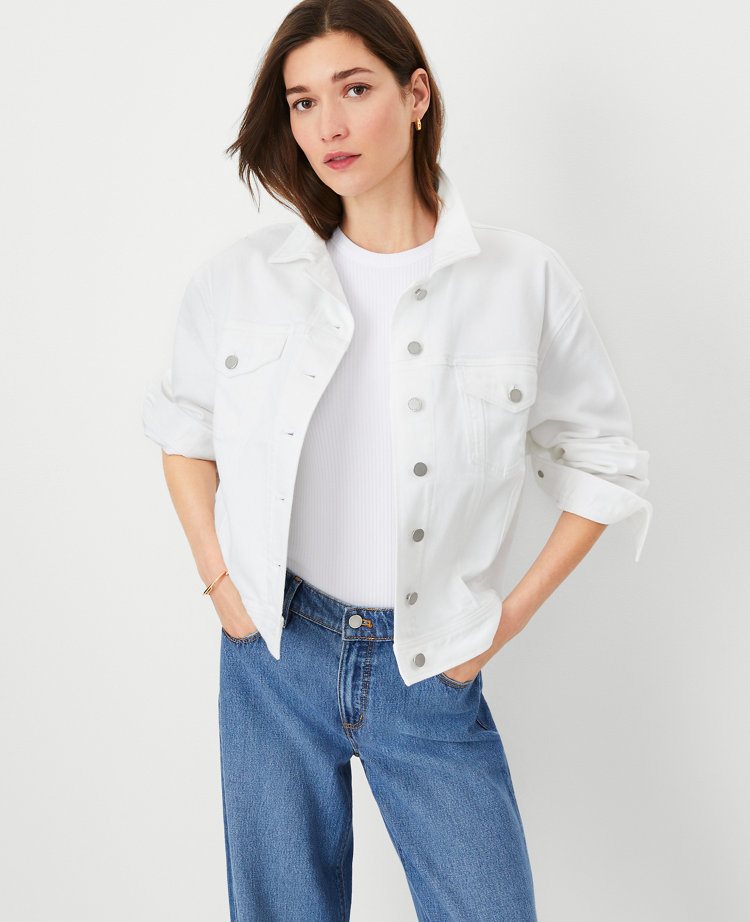 Ann Taylor AT Weekend Relaxed Denim Trucker Jacket White Women's