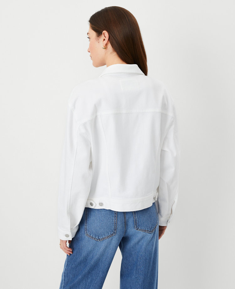 Ann Taylor AT Weekend Relaxed Denim Trucker Jacket White Women's