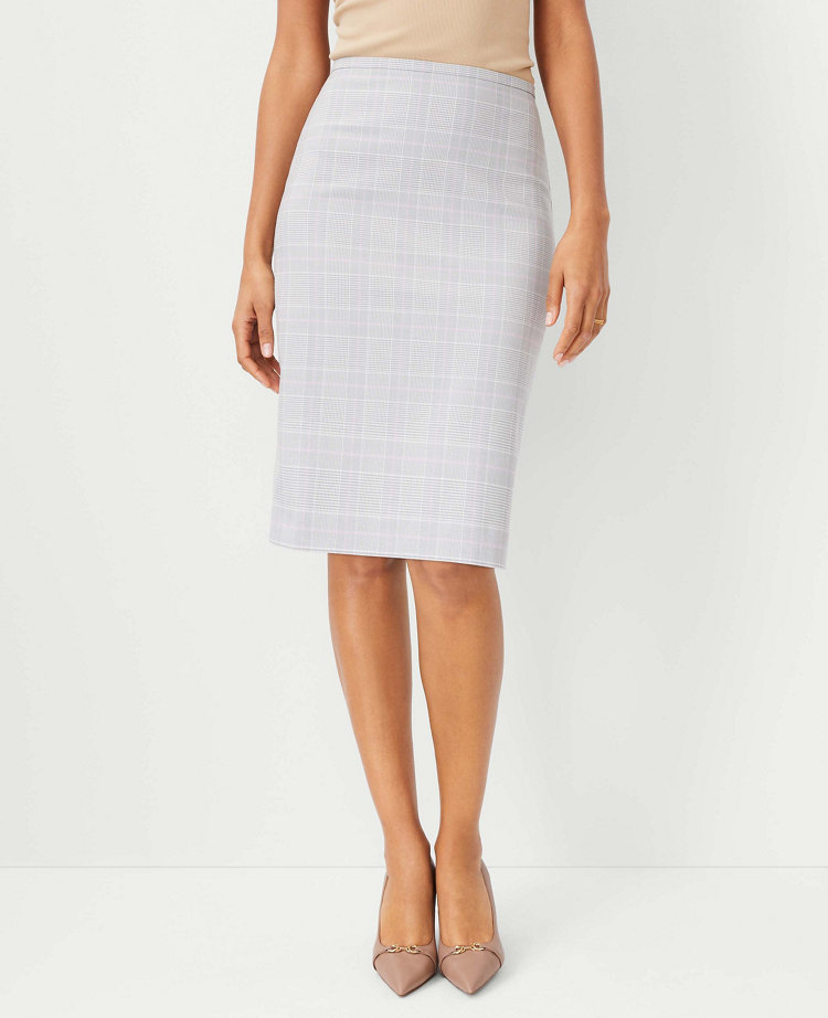 Ann Taylor The Petite Pencil Skirt Plaid Grey Multi Women's