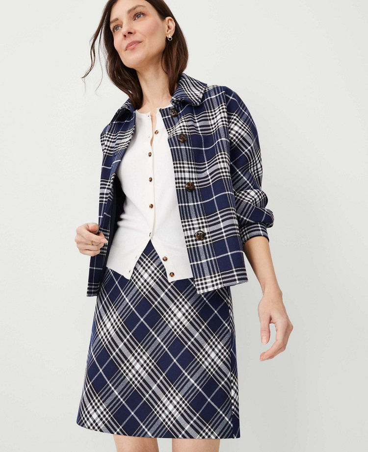 Literary, small and fresh, irregular breasted high waist A-line skirt, plaid skirt  3614