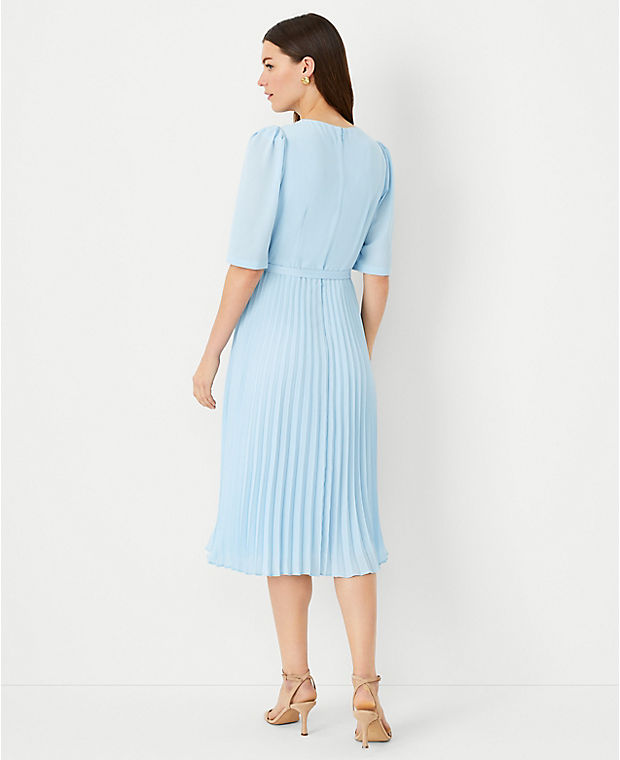 Petite Belted Pleated Flare Dress
