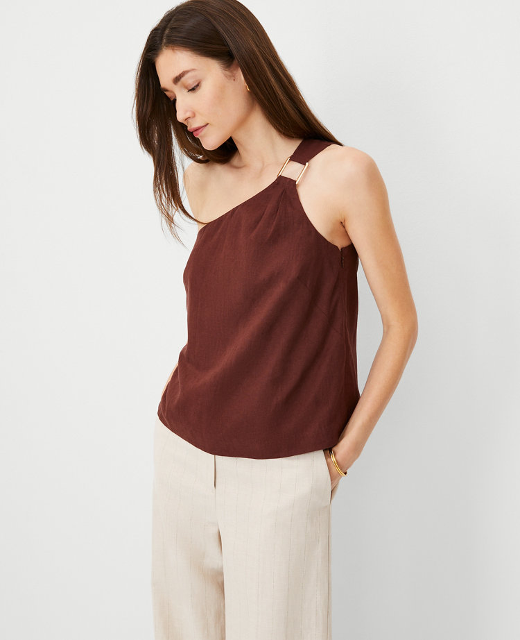 Linen Blend One Shoulder Top