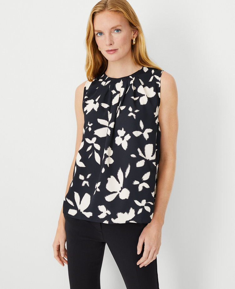 Petite Floral Pleat Neck Top