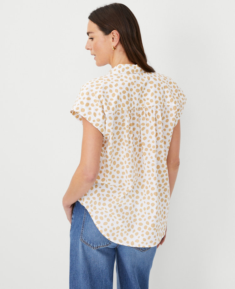 Ann Taylor AT Weekend Spotted Cotton Drop Shoulder Shirt White Women's
