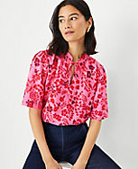 Petite Floral Stand Collar Tie Neck Top carousel Product Image 3
