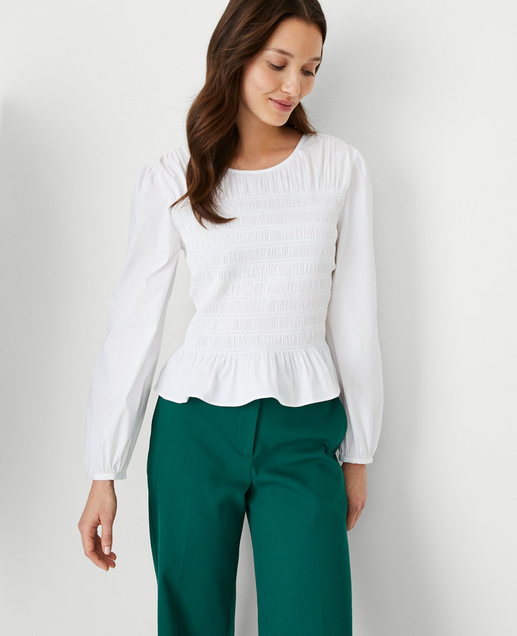 Ann Taylor Petite Smocked Peplum Blouse