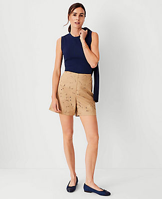 Ann Taylor The Petite Side Zip Metro Short Embroidery
