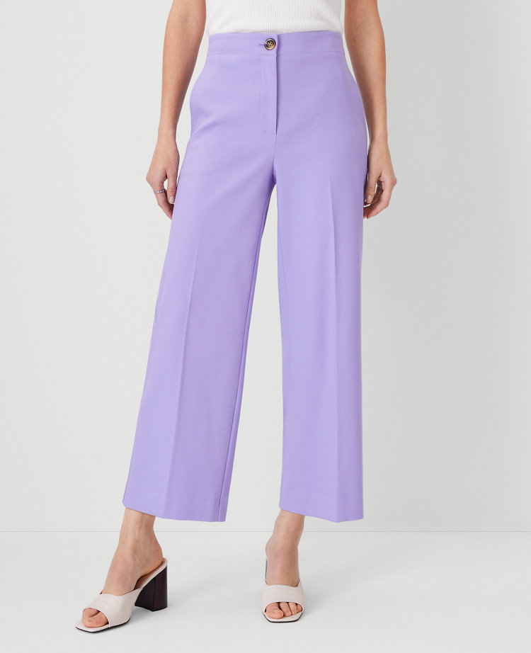 Wide twill trousers - Plum purple/Patterned - Ladies