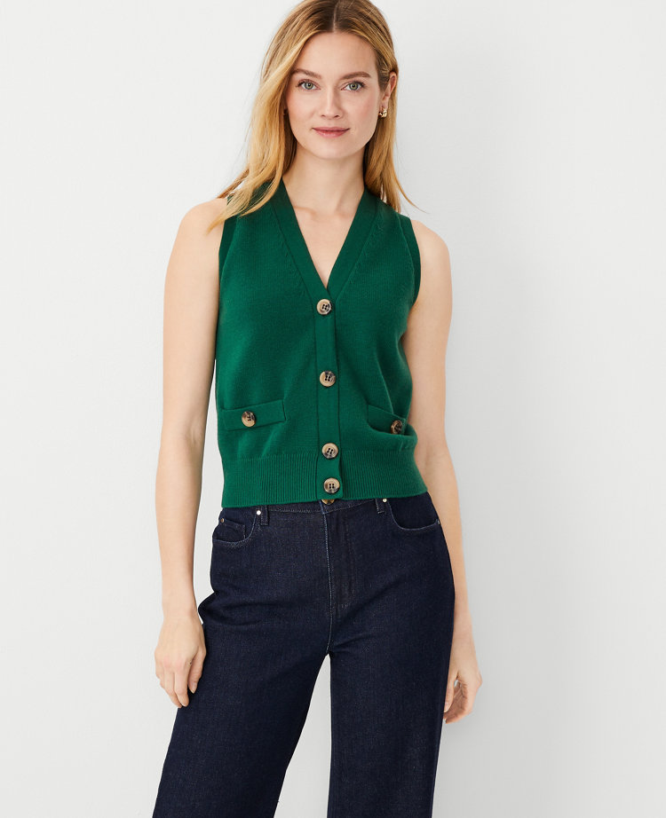 Ann Taylor V-neck Sweater Vest In Fresh Evergreen