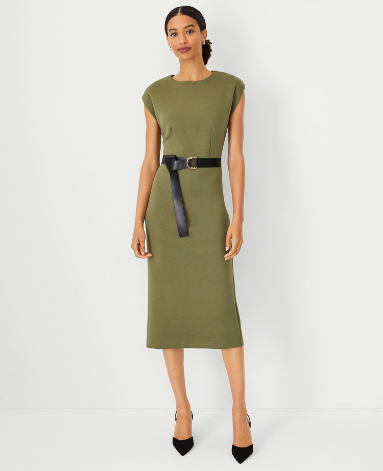 Linen Blend Boatneck Sheath Dress