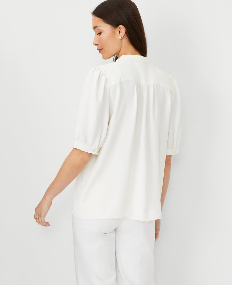 Puff Sleeve Split Neck Top