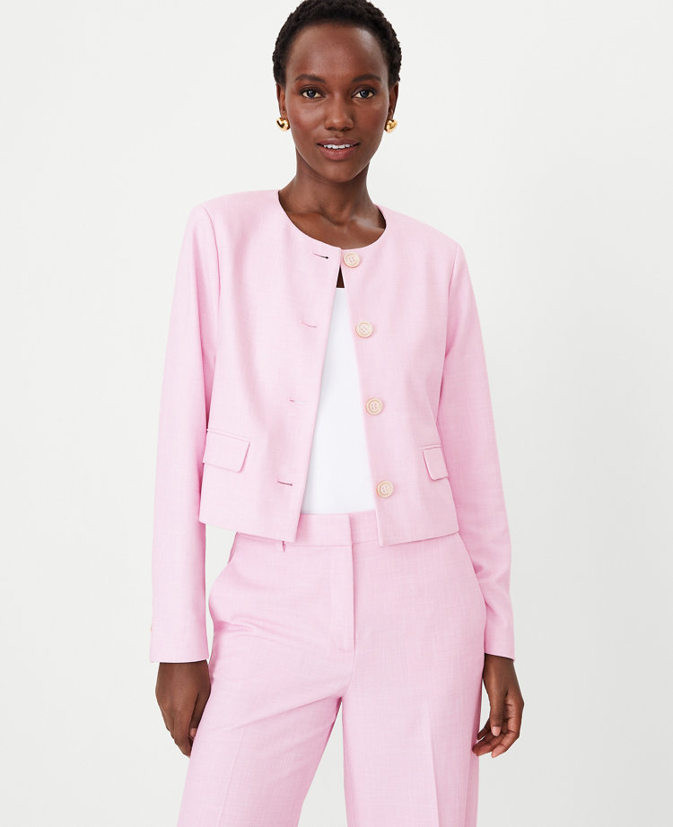 The Petite Crew Neck Jacket in Cross Weave