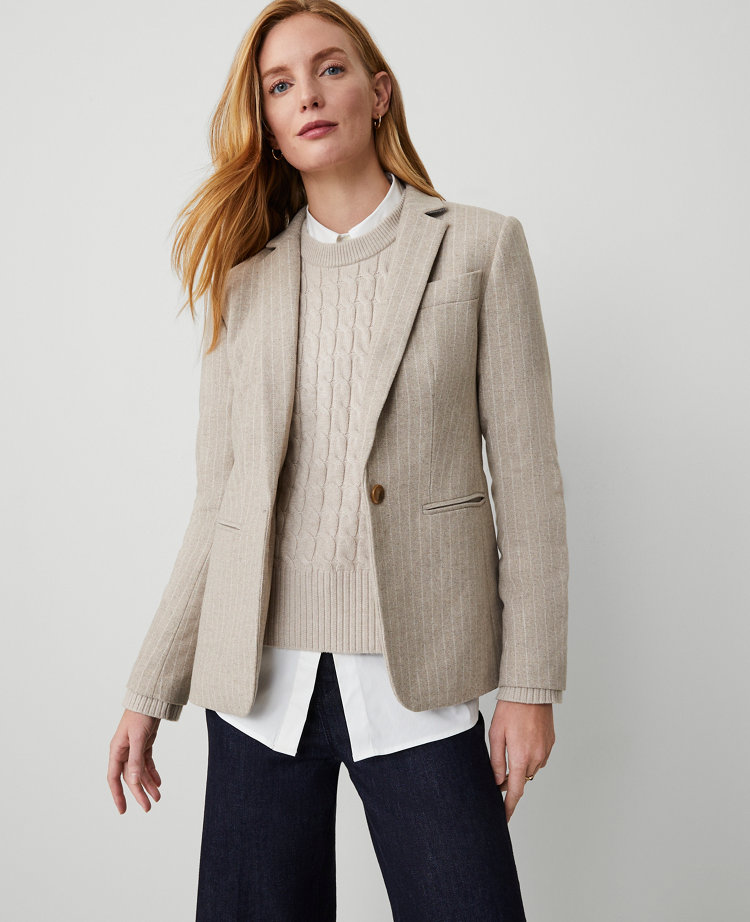 Ann Taylor The Hutton Blazer Brushed Stripe Light Taupe Heather Women's