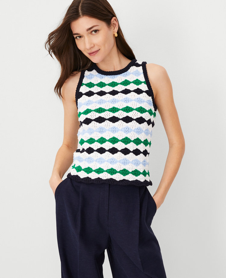 Striped Crochet Halter Shell