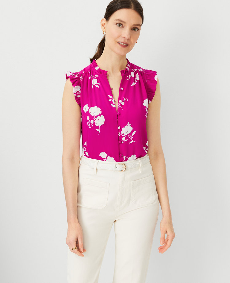 Ann Taylor Mixed Media Ruffle Shell Top