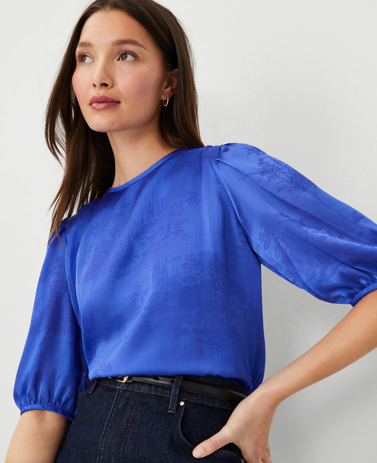 Ann Taylor Toile Jacquard Puff Sleeve Tee