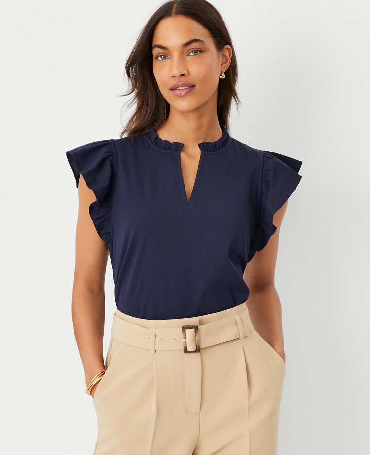 Ruffle Split Neck Top