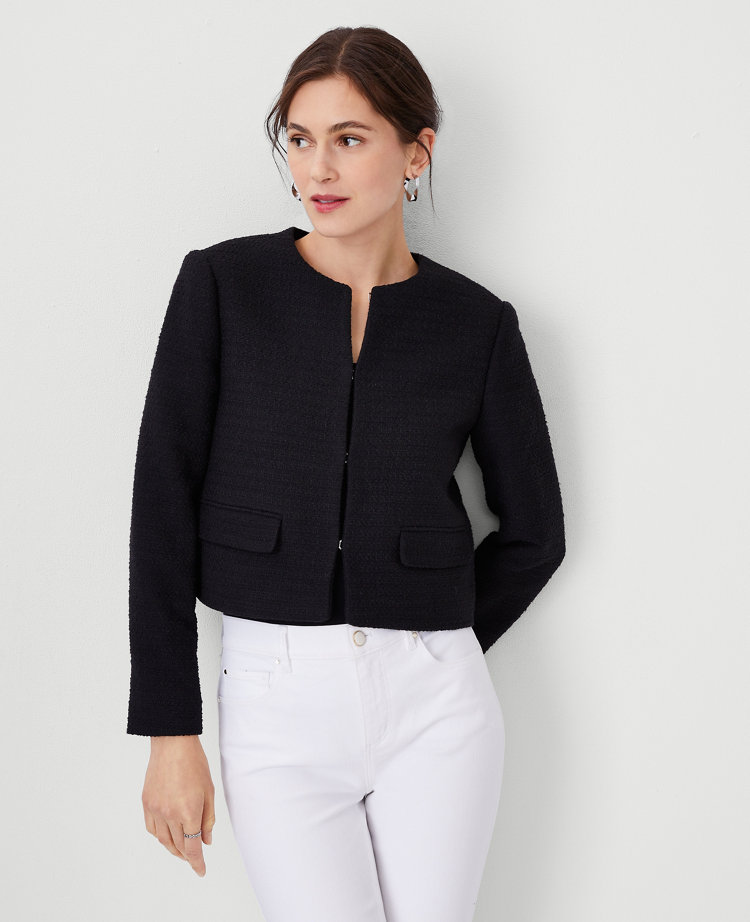 Women's Collarless Boucle Jacket, Women's Coats & Jackets