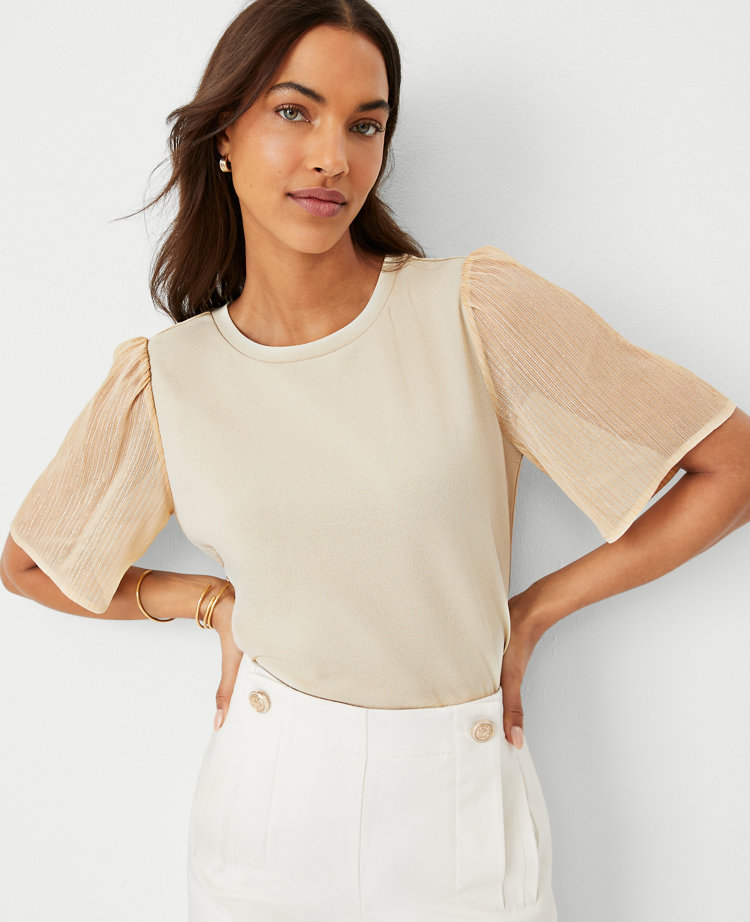 ANN TAYLOR Tops and Blouses  Smocked Waist Flutter Sleeve Top Pale Petal -  Online Exclusive - Womens • Zero Matters