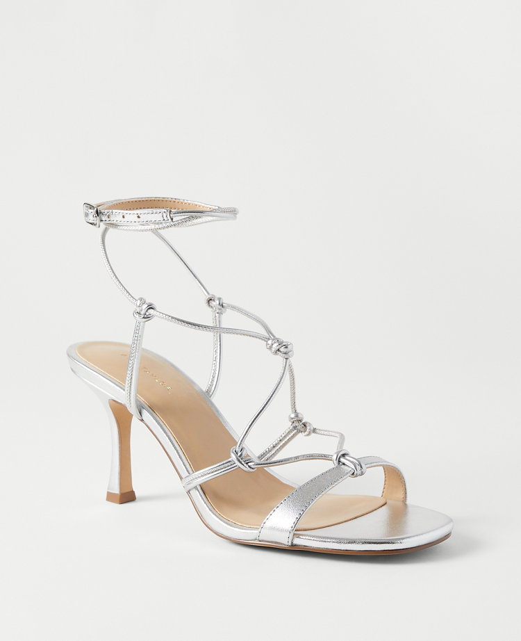 Ann Taylor Studio Collection Knotted Strappy Sandals Silver Metallic Women's