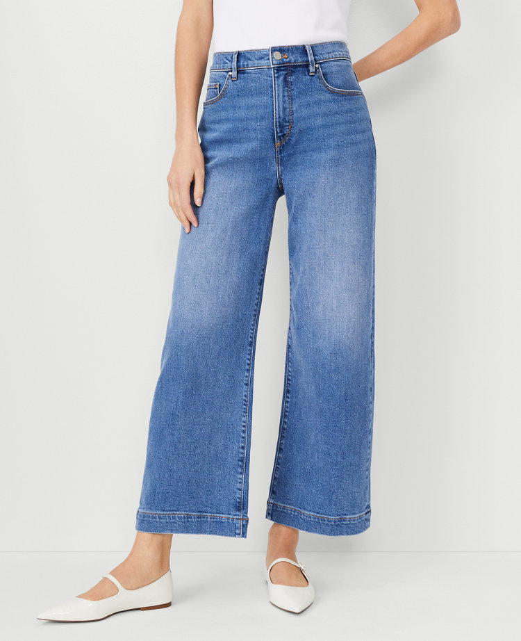 Petite High Rise Wide Leg Crop Jeans in Medium Stone Wash