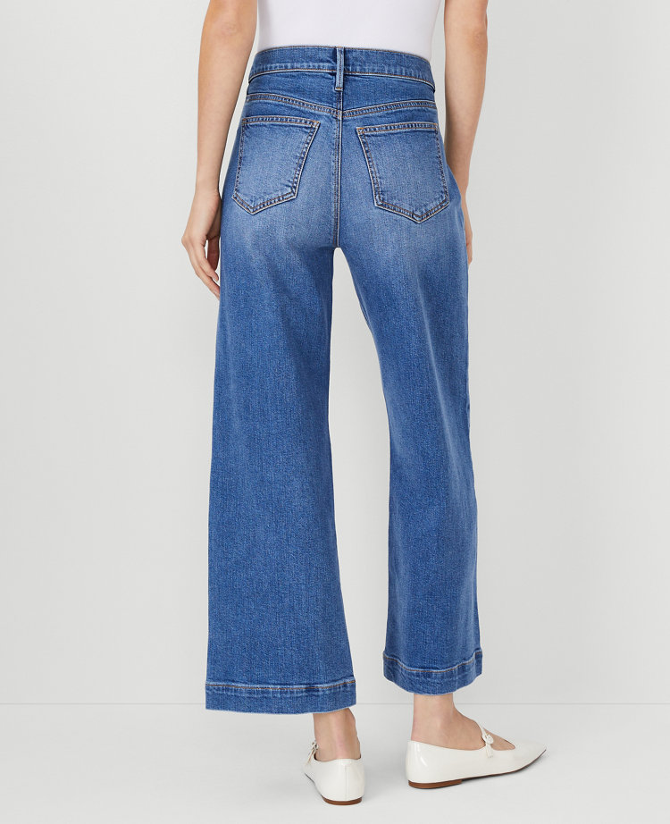 Petite High Rise Wide Leg Crop Jeans in Medium Stone Wash